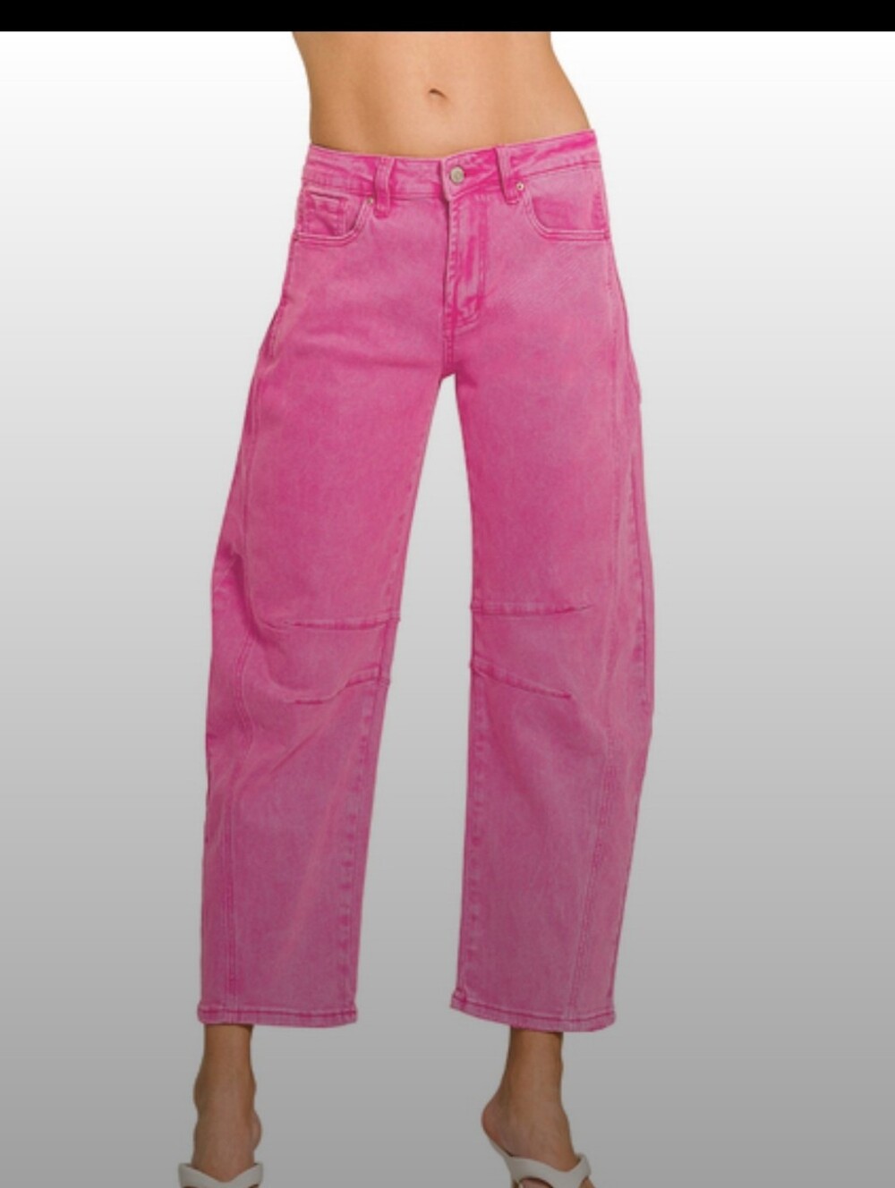NWT Zenana Outfitters Hot Pink High-Rise Barrel Leg Jeans Size Large